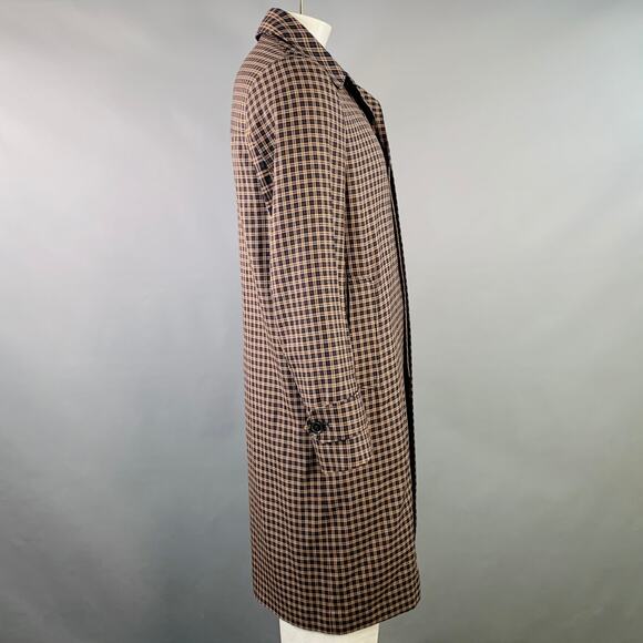 PAUL SMITH Size M Tan Navy Black Plaid Wool Blend Hidden Placket Coat - Picture 3 of 6